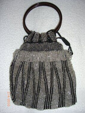 Beaded Gray & Black Evening Purse